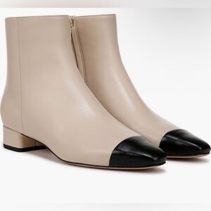 Veronica Beard Leather Ankle Boots Beige Black Cap Toe Size 7.5 Made in Italy
